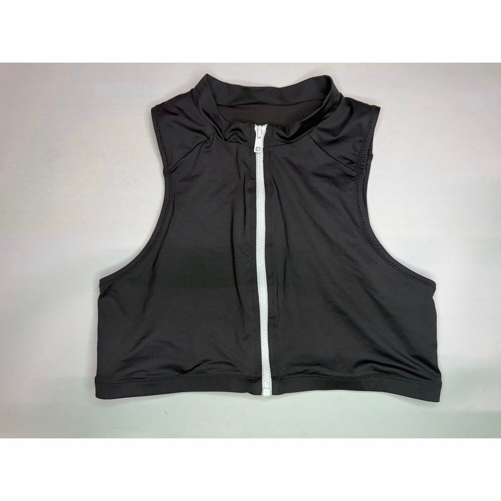 SKIMS Signature Swim Zip Front Sleeveless Bikini Top Black M